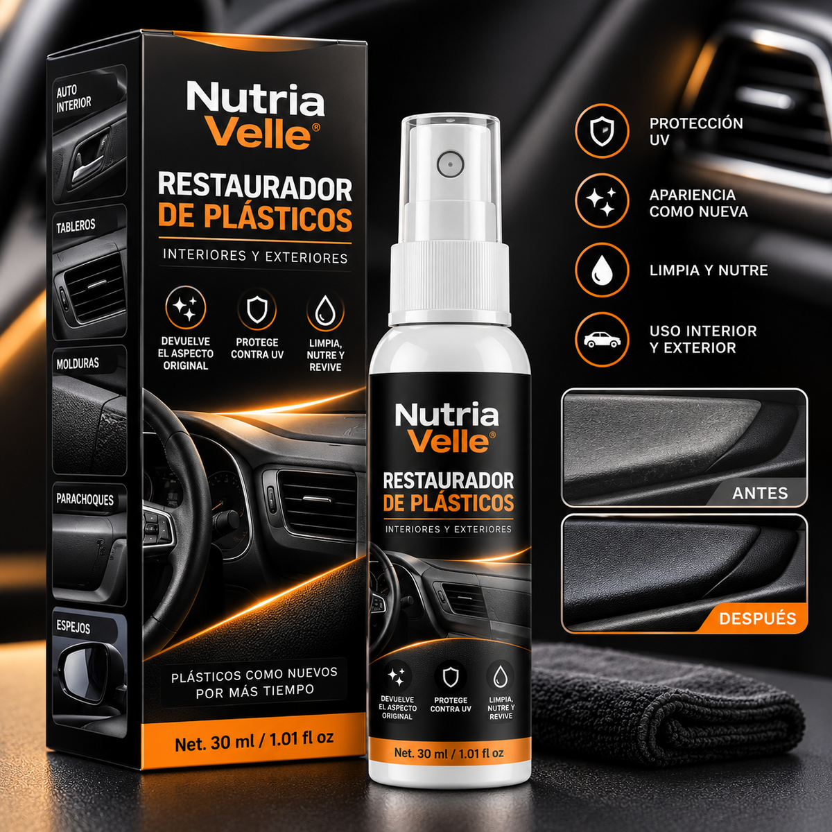 Restaurador de Plásticos y Molduras para Coche